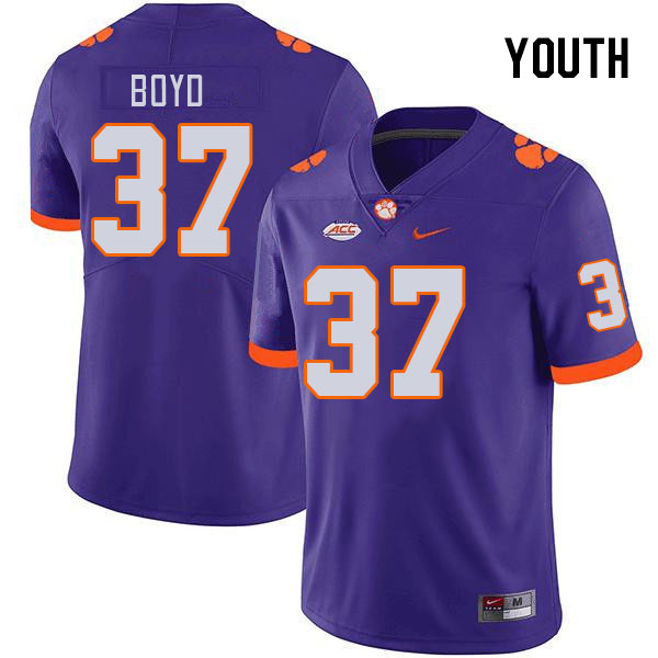Youth Clemson Tigers Liam Boyd #37 College Purple NCAA Authentic Football Stitched Jersey 23EG30KE